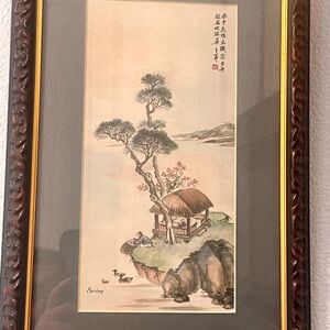 vintage lithograph print painting of the “spring” Season by Ling-Fu Yang framed